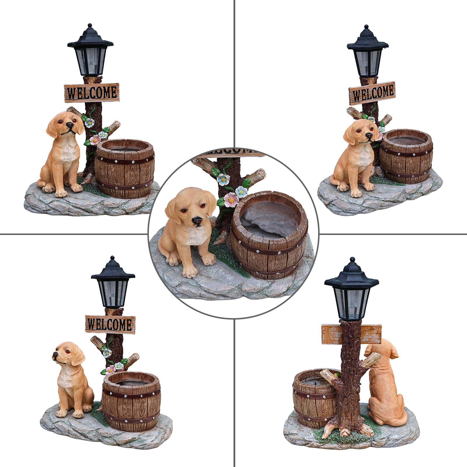 18.5" H Solar Garden Statue Planter,Resin Labrador Figurine with Solar LED Light,Garden Sculptures with Flowerpot Decor for Yard Art Lawn Ornaments Porch Patio Balcony,Brown