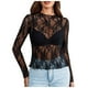 thumbnail image 1 of Top de encaje floral con cuello alto y malla transparente para mujer: manga larga, blusa transparente, sexy para fiestas y uso diario, 1 of 7