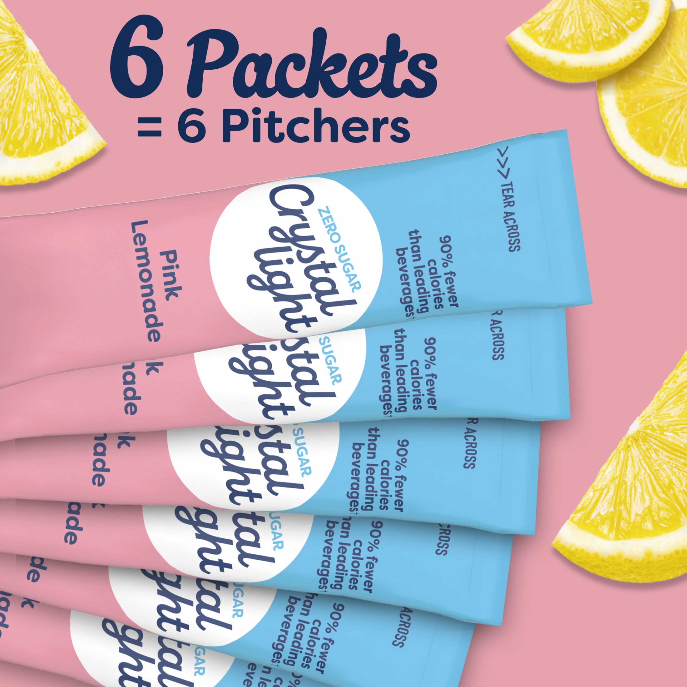 Crystal Light Drink Mix, 6 Pitcher Packets, for Flavorful Hydration and Shareable Refreshment, Pink Lemonade, natural flavor with other natural flavor, Zero Sugar, Low Calorie, 2.9 oz