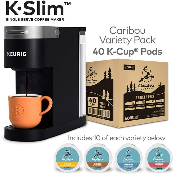 Keurig KSlim Coffee Maker with Caribou 40 Count Variety Pack Coffee Pods