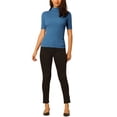 thumbnail image 2 of INSPIRE CHIC Women's Mock Neck Blouse Half Sleeve Basic Knitted Tops XL Blue, 2 of 5