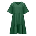 thumbnail image 5 of Neewe Summer Midi Dress for Women Loose Fit Plain V Ncck Short Sleeve Ruff Pleated Hem T Shirtdress, 5 of 8