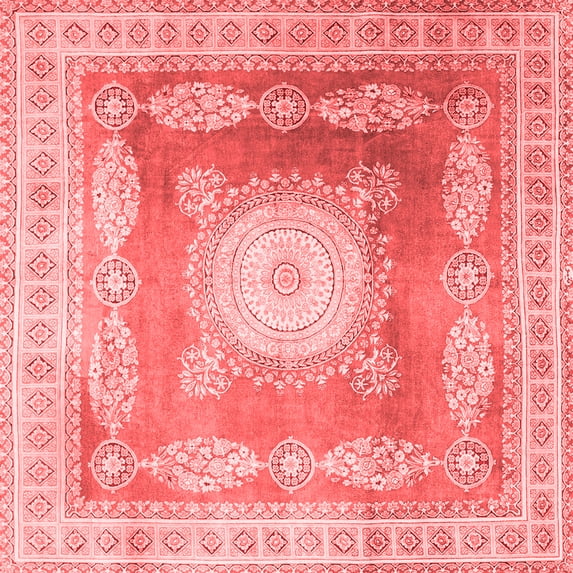 Ahgly Company Indoor Square Medallion Red Traditional Area Rugs, 5' Square