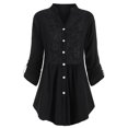 thumbnail image 4 of Koszal Office Lady Solid Color V Neck Lace Stitching Buttons Down Plus Size Shirt Top, 4 of 7