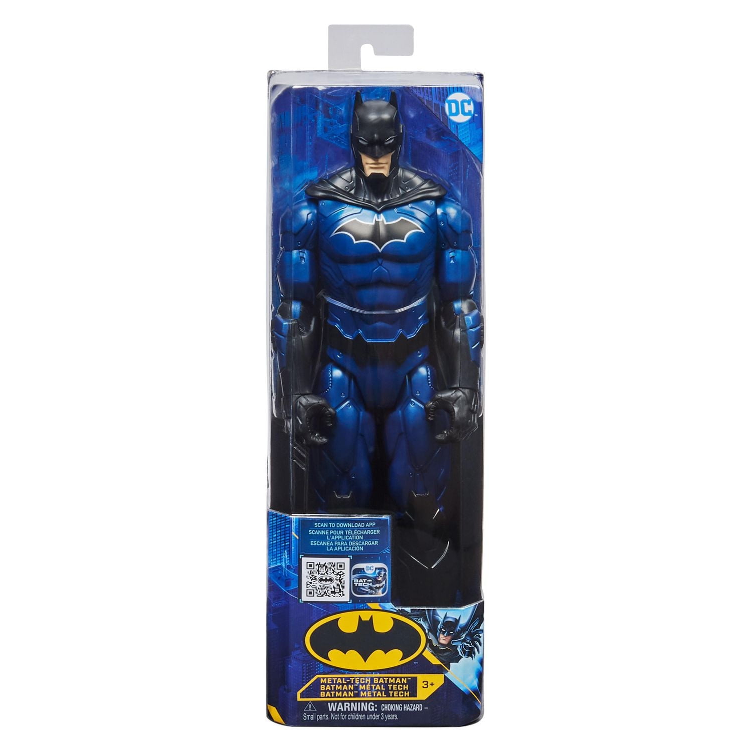 Batman 12-inch Metal-Tech Batman Action Figure (Black/Light Blue Suit), Kids Toys for Boys Aged 3 and up