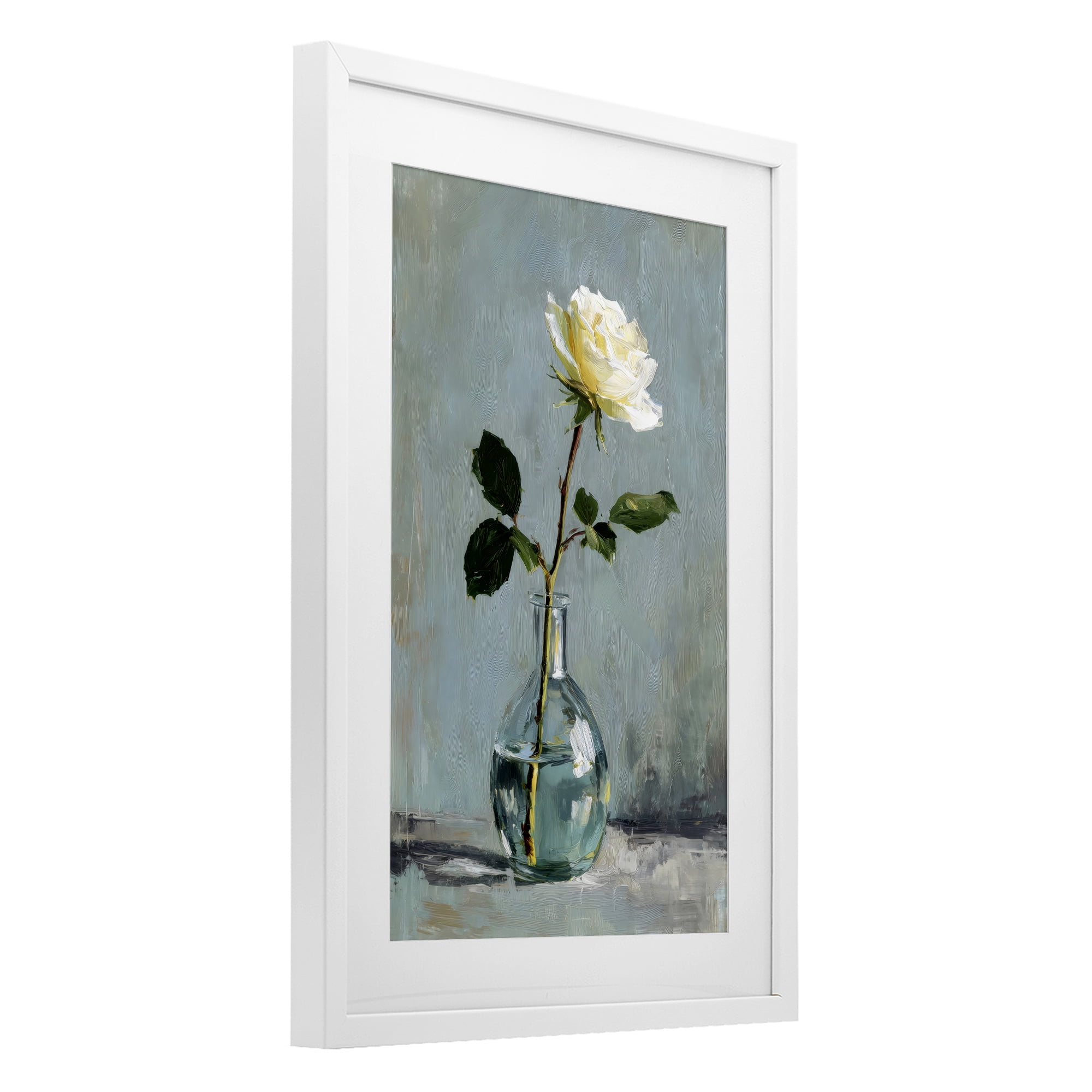 Stupell Industries Sweet White Rose in Vase White Framed Print Under Glass, design by Petal Prints Design