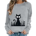 thumbnail image 3 of LangJing Black Cat Halloween Sweatshirts for Women Oversized Long Sleeve Tunic Pullover Fall Tops Spooky Season Sweatshirt Gray,M, 3 of 7