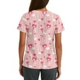 thumbnail image 4 of Scrubs for Women Comfortable Lightweight Durable Soft Stretch Flower Printed V-Neck Short Sleeve Medical Scrub Top Pink L, 4 of 5