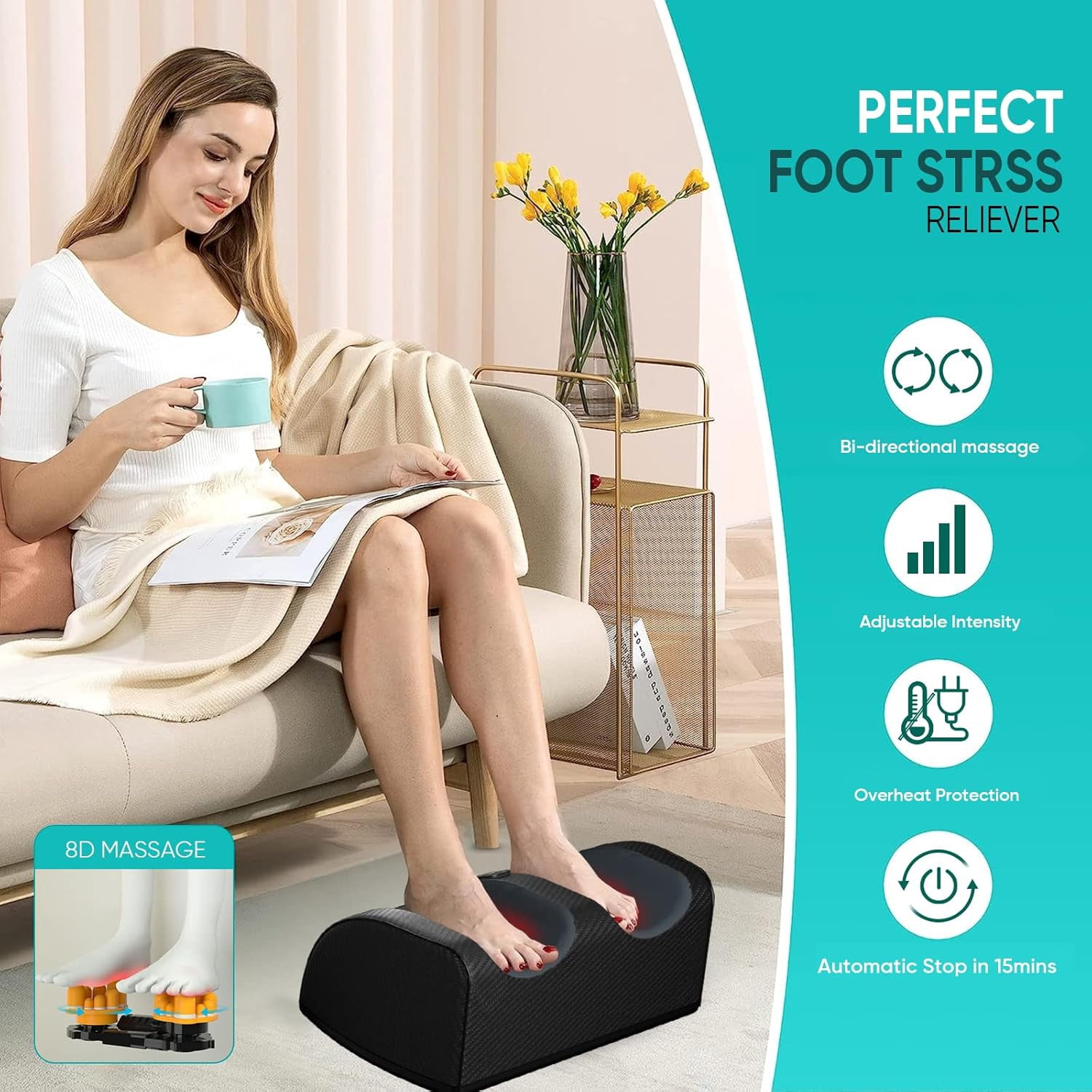 OhhGo Foot Massager Machine Massage for Feet, Chronic Nerve Pain Therapy Spa Gift Deep Kneading Rolling Massage for Leg Calf Ankle, Electric Shiatsu Foot Massager