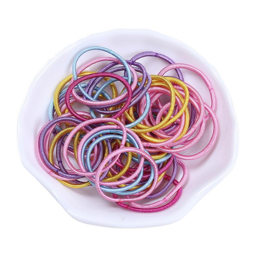 50 Mixed Color Elastic Rubber Hair Bands Rope with White Bowl Pad Craft DIY 