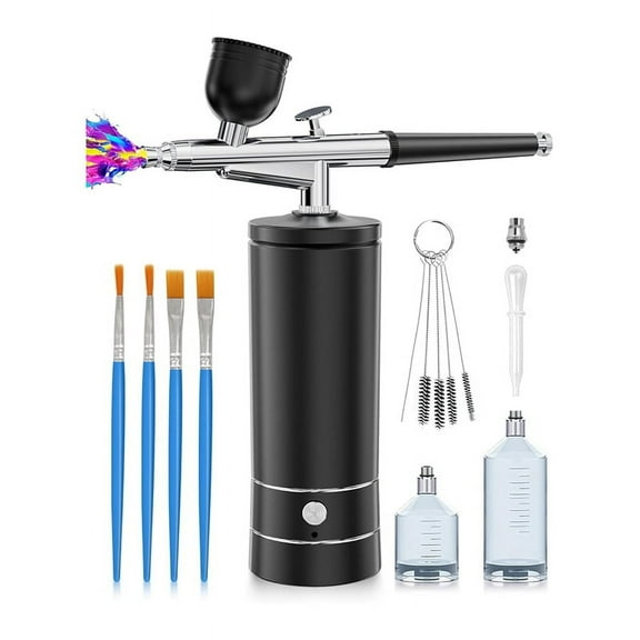 Airbrush Kit with Compressor, Portable Nail Spraygun, Rechargeable Cordless Set, Handheld Machine A