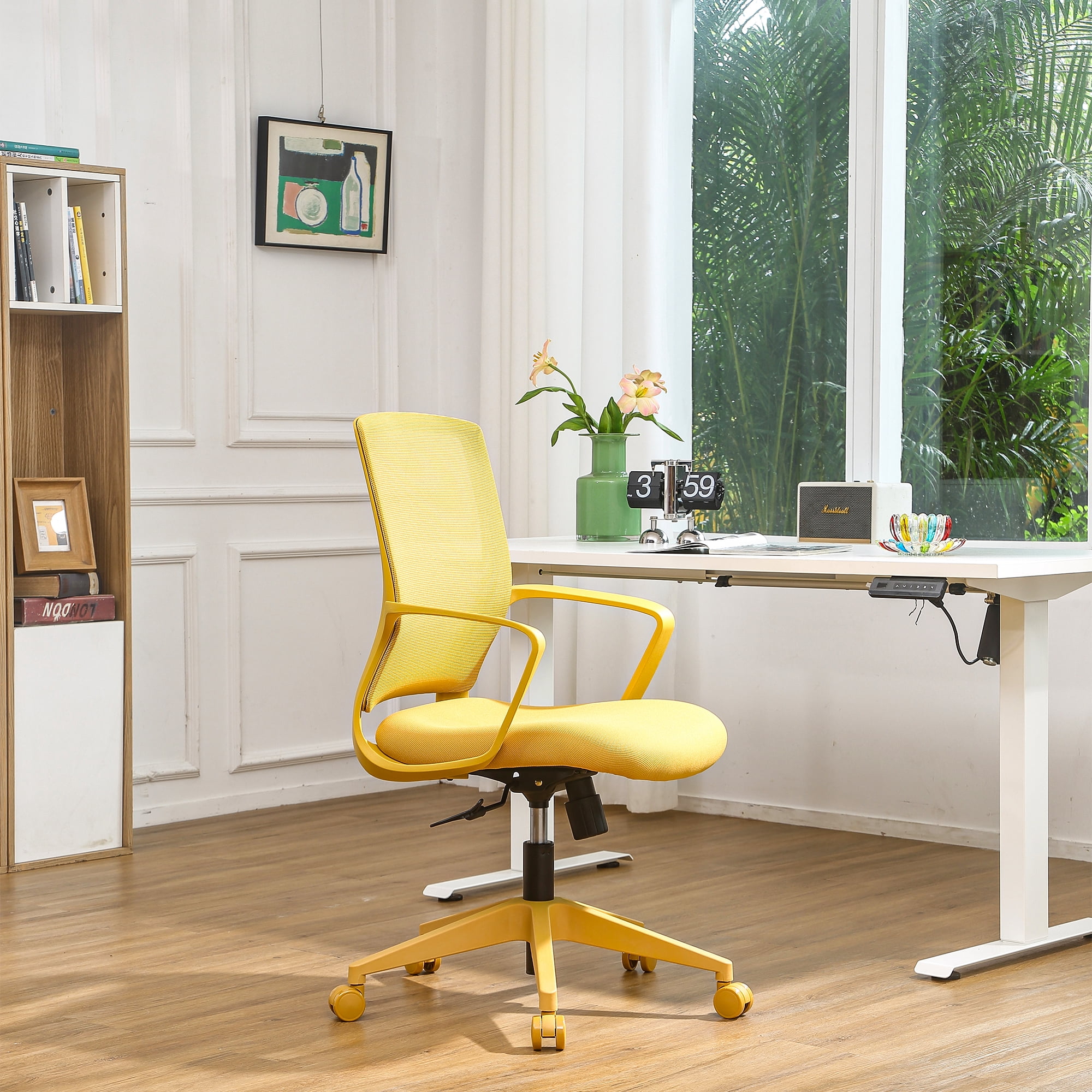 Colorful Office Task Chair 350LBS, Home Office, Mesh Back,Comfortable Sitting, Fixed Armrest, Swivel, Height Adjustable Chair (Yellow)