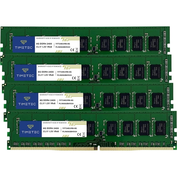 Timetec Hynix IC 32GB KIT (4x8GB) DDR4 2400MHz PC4-19200 Unbuffered ECC 1.2V CL17 1Rx8 Single Rank 288 Pin UDIMM Server Memory RAM Module Upgrade (32GB KIT (4x8GB))RAM Module Upgrade (32GB KIT(4x8GB))