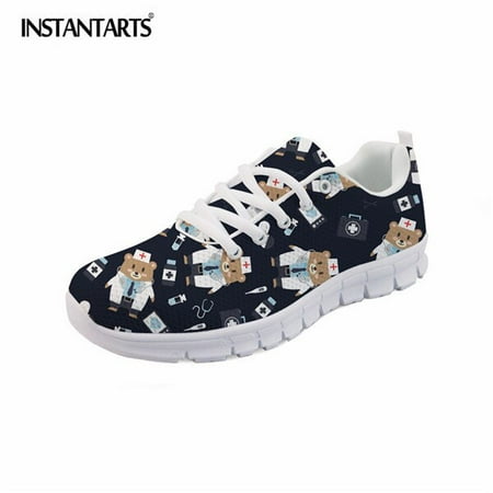 

INSTANTARTS Spring Nurse Flat Shoes Women Cute Cartoon Nurses Printed Women s Sneakers Shoes Breath Mesh Flats Zapatos de Mujer