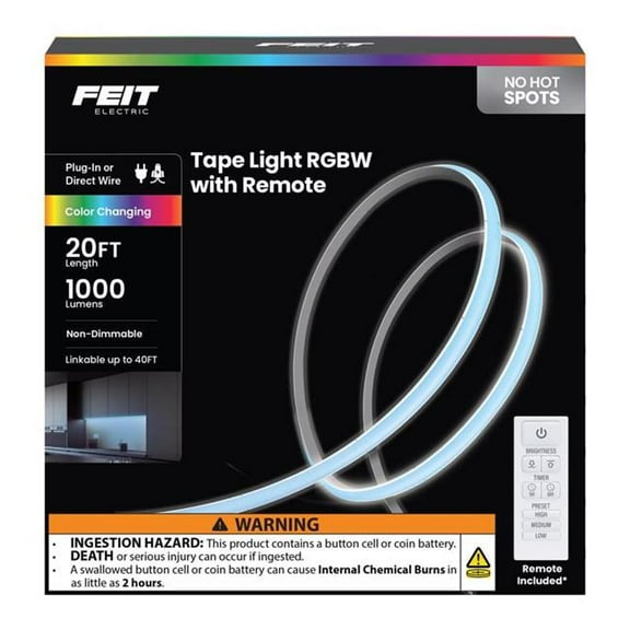 Feit 3017960 20 ft. Color Changing Plug in LED Smart-Enabled Tape Light