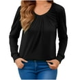 thumbnail image 2 of FNFYFH Womens Long Sleeve Shirt Comfort Pleated Front Crewneck T-Shirt Loose Fit Tunic Tops Basic Tee, 2 of 5