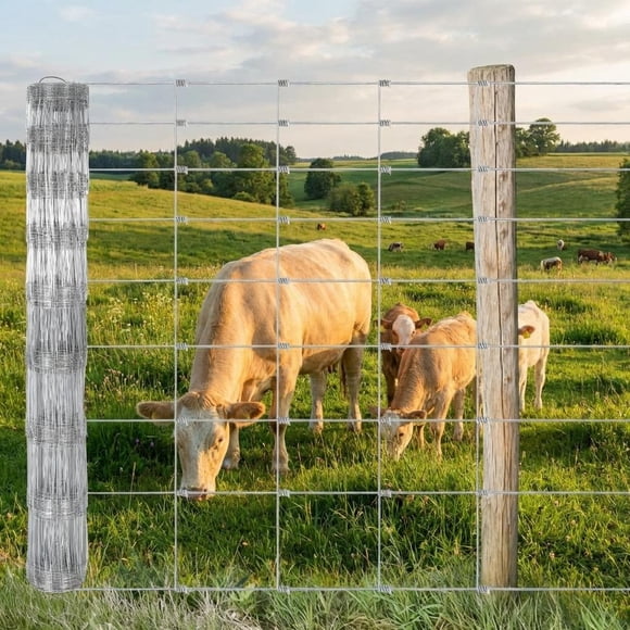 Rouleau de Fil pour Clôture pour Bétail 4 Pieds 5 Pieds 6 Pieds x 328 Pieds, Clôture de Ferme en Acier Galvanisé de Calibre 14 avec Maille Graduée, Clôture Robuste Enduite de Zinc pour Bétail Cerf Chèvre pour Protection de Pâturage Jardin Cour