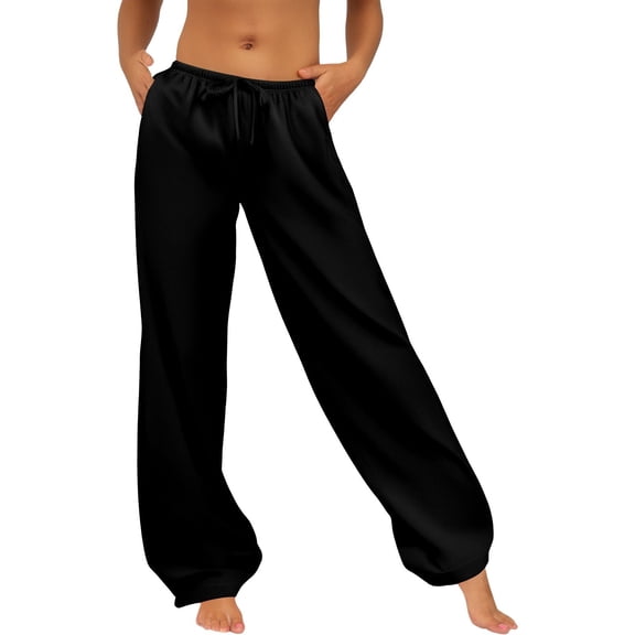 Casual Pants for Women Wide Leg Sweatpants Low Waist with Drawstring Elastic Waistband And Side Pockets for Everyday Wear Women Slacks Black L