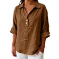thumbnail image 6 of IMENGL Long Sleeve Shirts for Women Soft Linen 2026 Loose Fit V Neck Button Down Cute Solid Summer Beach T-Shirt Casual Women's Basic Tee Long Sleeve Tops,Brown, 6 of 8
