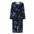 thumbnail image 4 of FKELYI Women Zip Up Robe Nightgowns Comfy House Coats Full Length Sleepwear House Dress Purple Floral Hummingbird Print Long Sleeve Bathrobe with 2 Pockets, L, 4 of 6