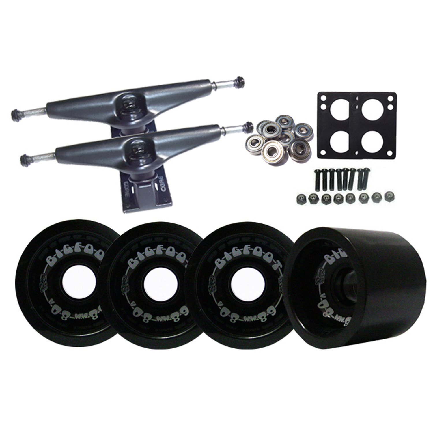 BLACK Skateboard LONGBOARD TRUCKS BIGFOOT 80a WHEELS