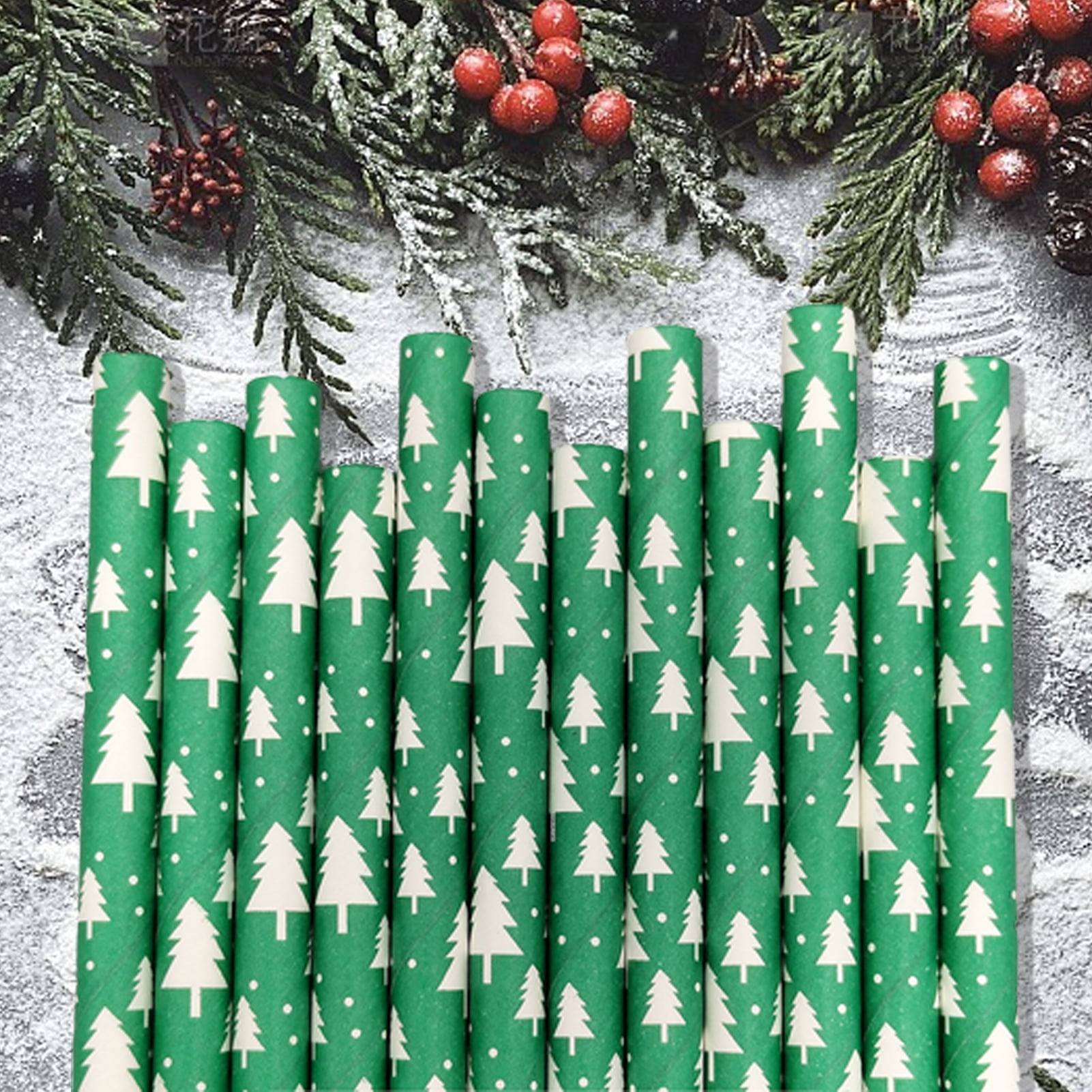 100 Pcs Festive Christmas Paper Drinking Straws with Holiday Prints - Ideal  for Christmas and New Year's Parties