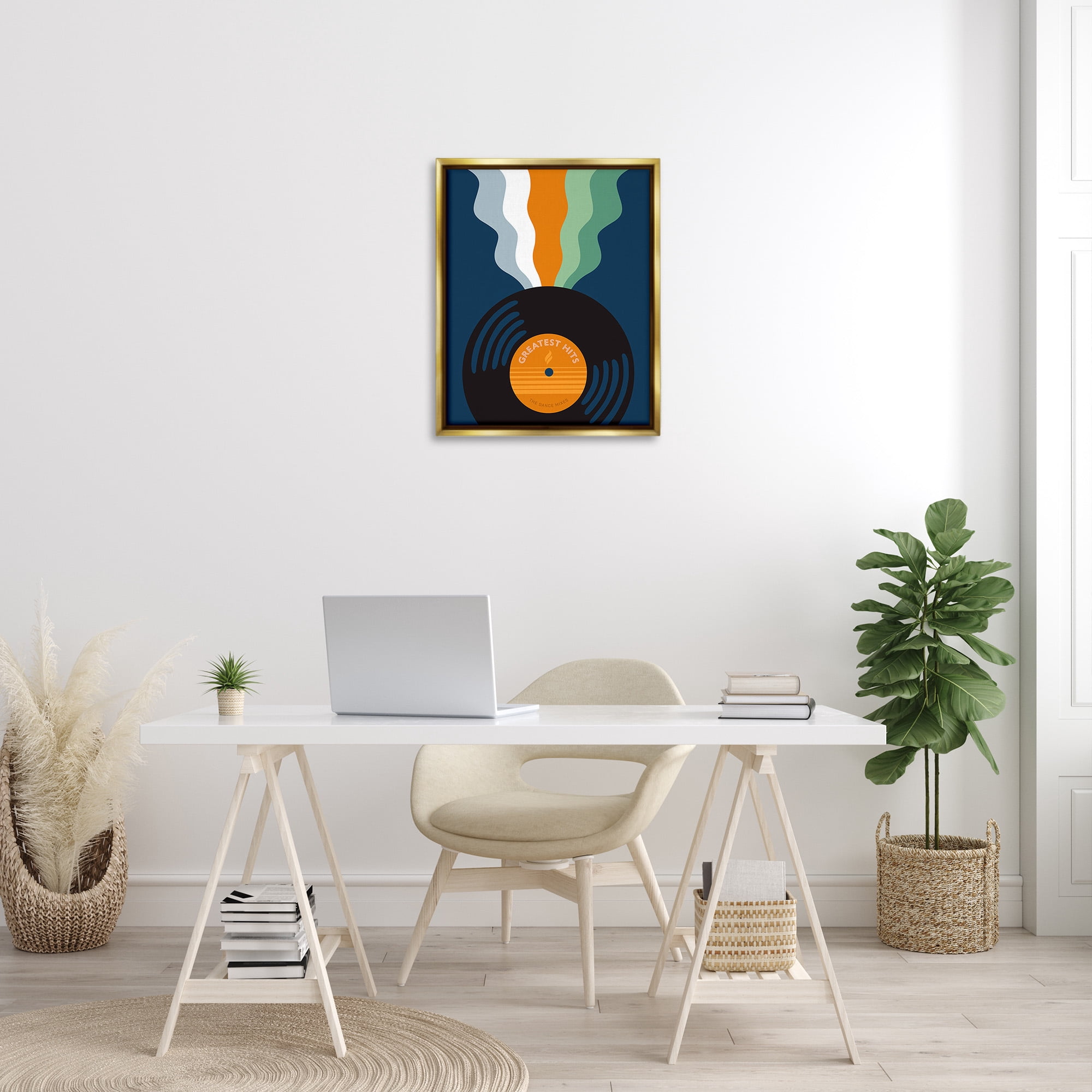 Stupell Industries Groovy Vinyl Record Novelty Painting Gold Floater Framed Canvas Art Print Wall Art, 25 x 31