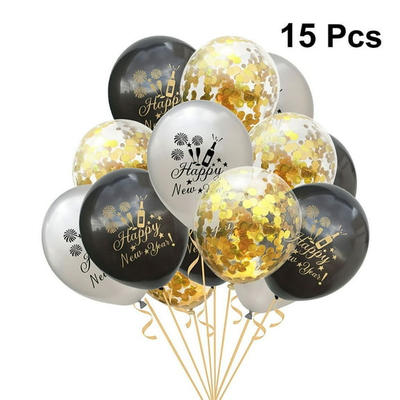 SASABAXI New Year Party Balloon Set 15Pcs Round Latex Balloons with Confetti for Celebration Decorations