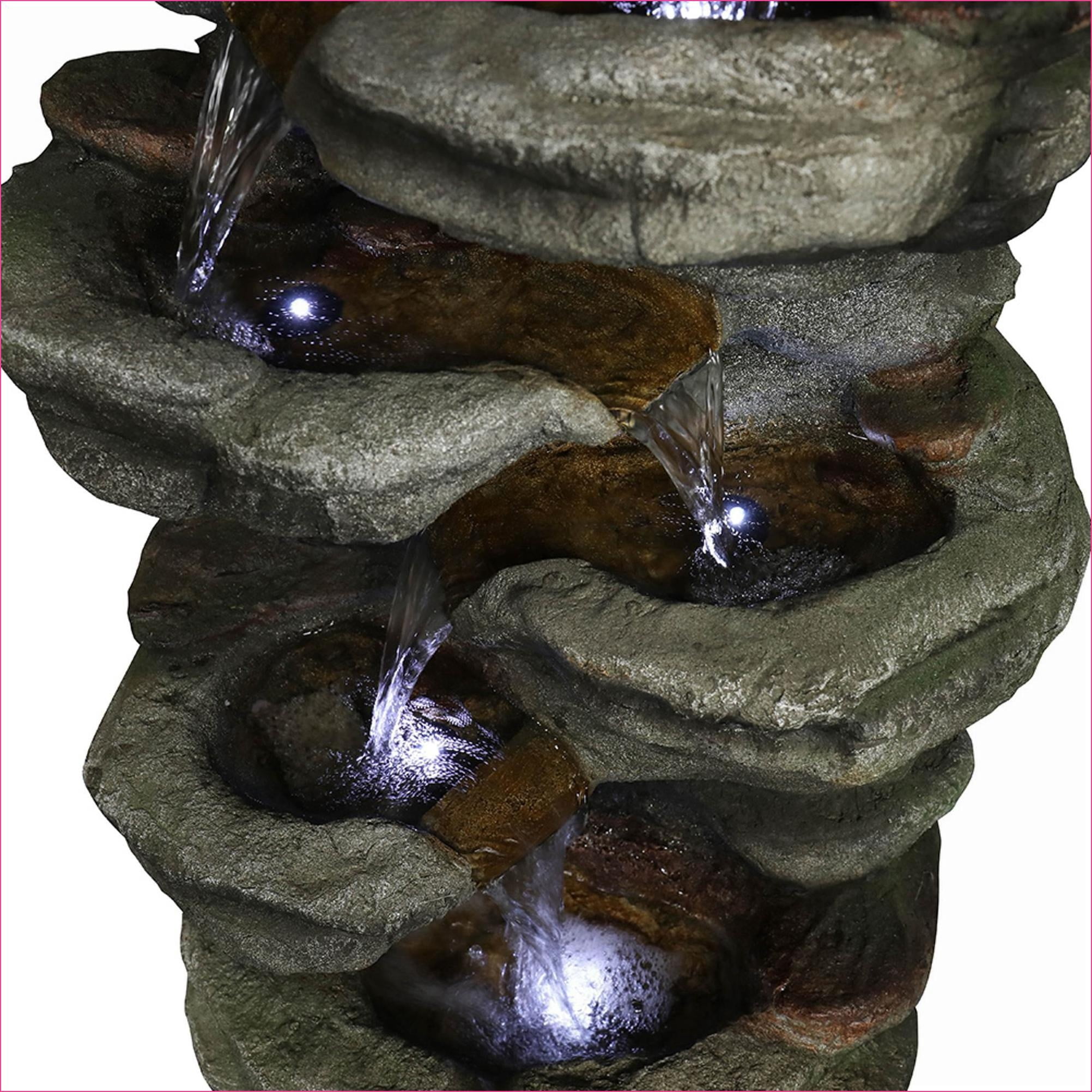 Fountains 30.7" 6-Tier Rock Waterfall Fountain with LED Lights, for Patio Garden Indoor Outdoor | Resin | Rock