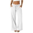 thumbnail image 2 of Miluxas Women's Paperbag Waist Wide Leg Pants Solid Color High Waist Drawstring Work Casual Trousers with Pockets for Vacation Travel White, 2 of 6