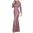 thumbnail image 2 of FcBaudy Longues Robe à Manches à Col Rond Femme Robe à Manches Longues Sirène en Tulle Pailleté Robe de Soirée à Col Rond pour Fête Robe Femme, 2 of 7