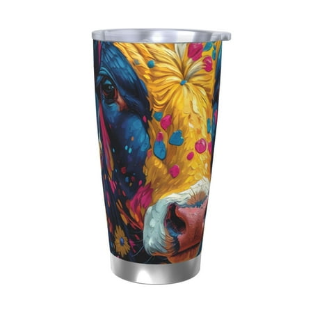 

Ocsxa Colorful Daisy Sunflower Cow Pattern 20oz Travel Coffee Mug with Flip Lid Stainless Steel Insulated Insulated Coffee Mug Thermal Cup with Splash Proof Sliding Lid-Without Straw