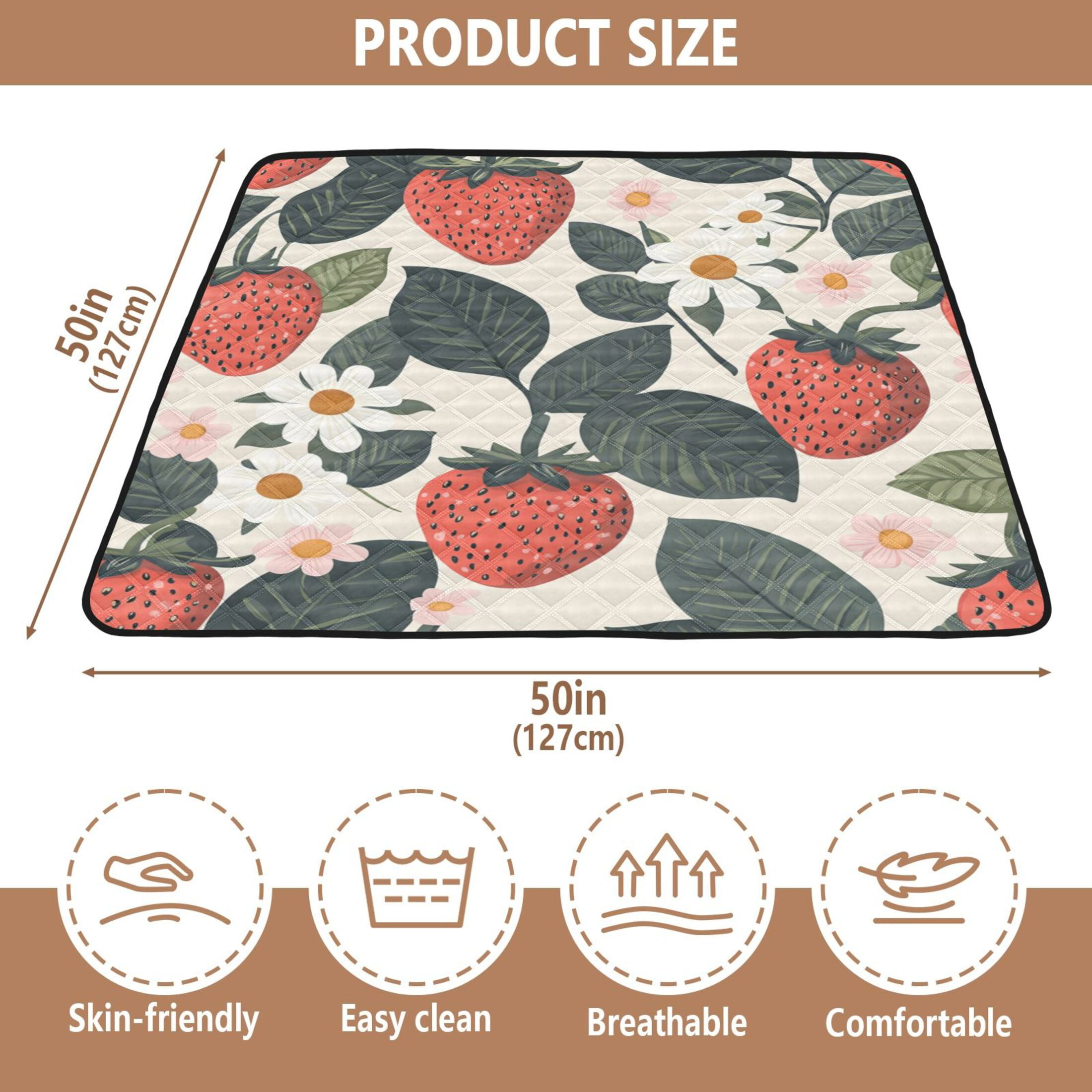 WOBOGO A Seamless Pattern with Adorable Strawberry Leaves Baby Playmats Extra Large Waterproof Rollable Activity Pads for Toddlers 50×50inch