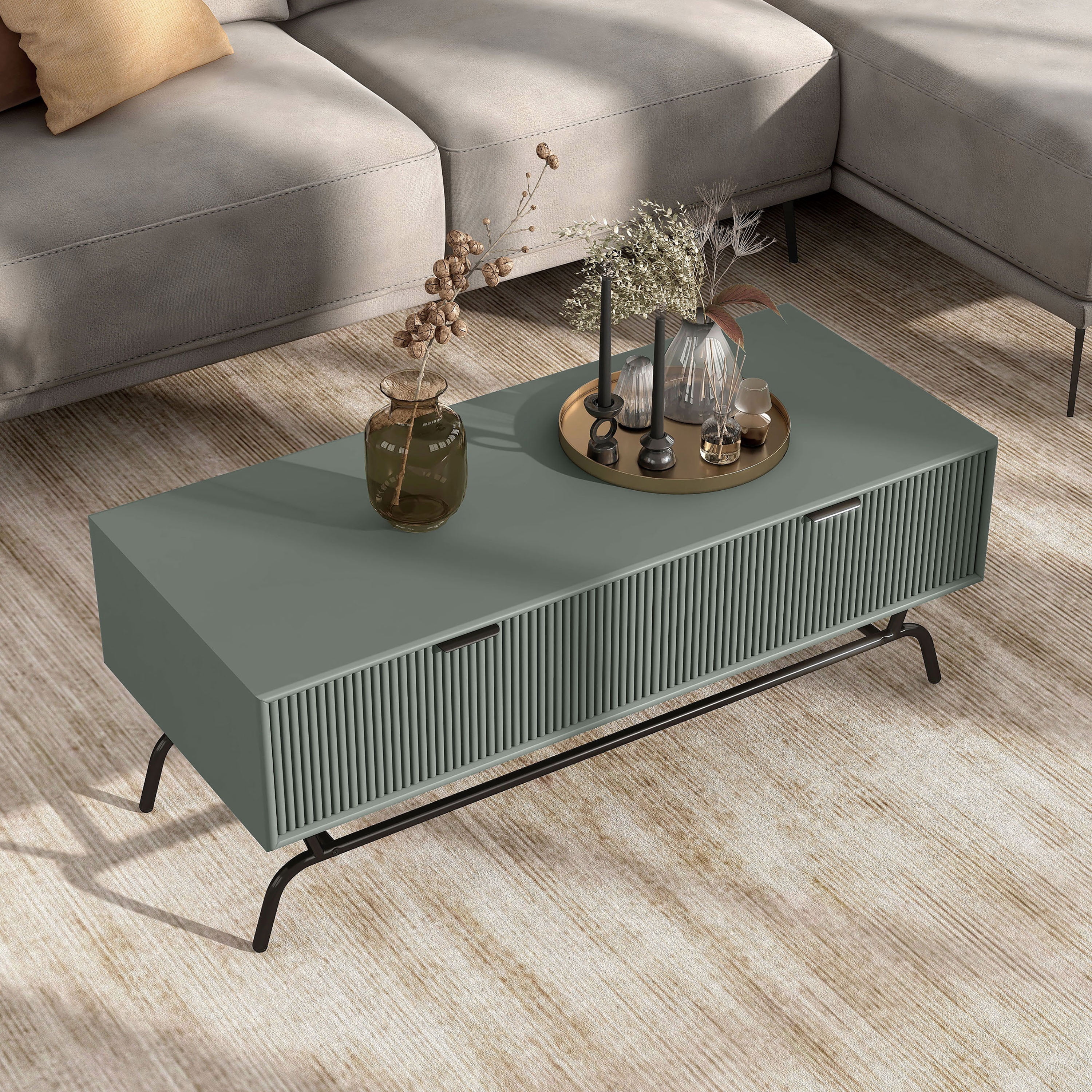 Furniture of America Estee 2-Drawer Wood Sage Green Coffee Table