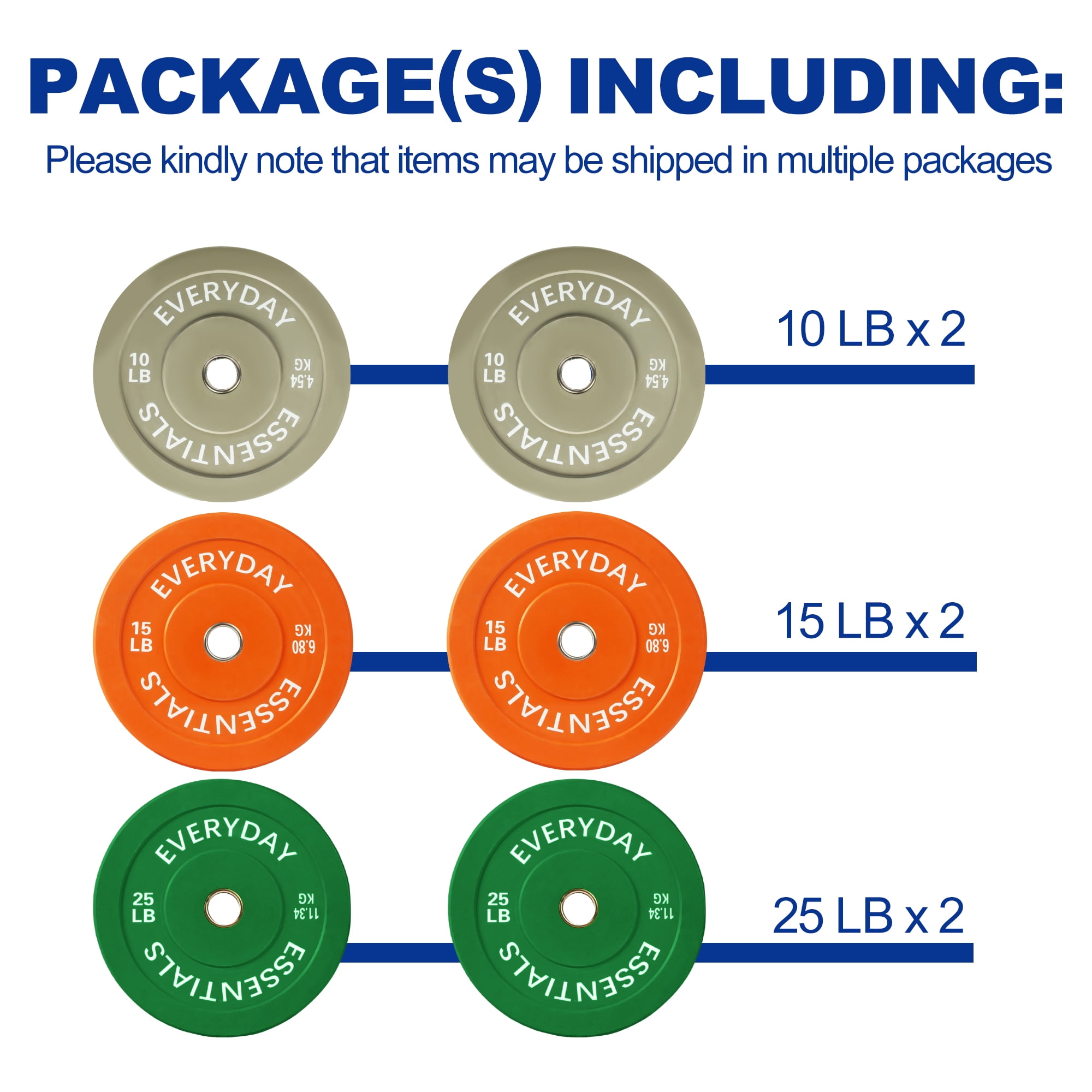 (3 pack) BalanceFrom Bumper Plate with Steel Hub, 100 lb Set Color