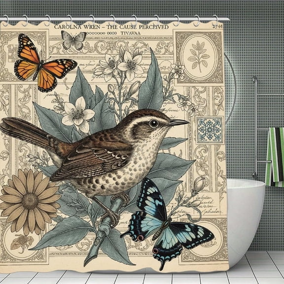 Bird Leaf Print Shower Curtain,Modern Fabric Waterproof Shower Curtain Set with Hooks 70.8×70.8Inch (180×180cm)