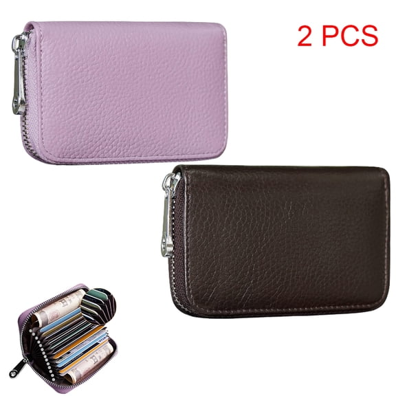 Credit Card Holder RFID Blocking Genuine Leather Mini Credit Card Wallet Purse with Zipper Womens Small id Compact Slim Blocked Zip Accordion Wallets Case for Women Men