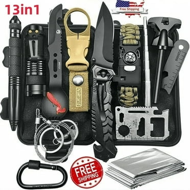 Survival kit, 13-in-1 emergency gear for camping and hiking. Tools for outdoor adventures, also a cool birthday gift.