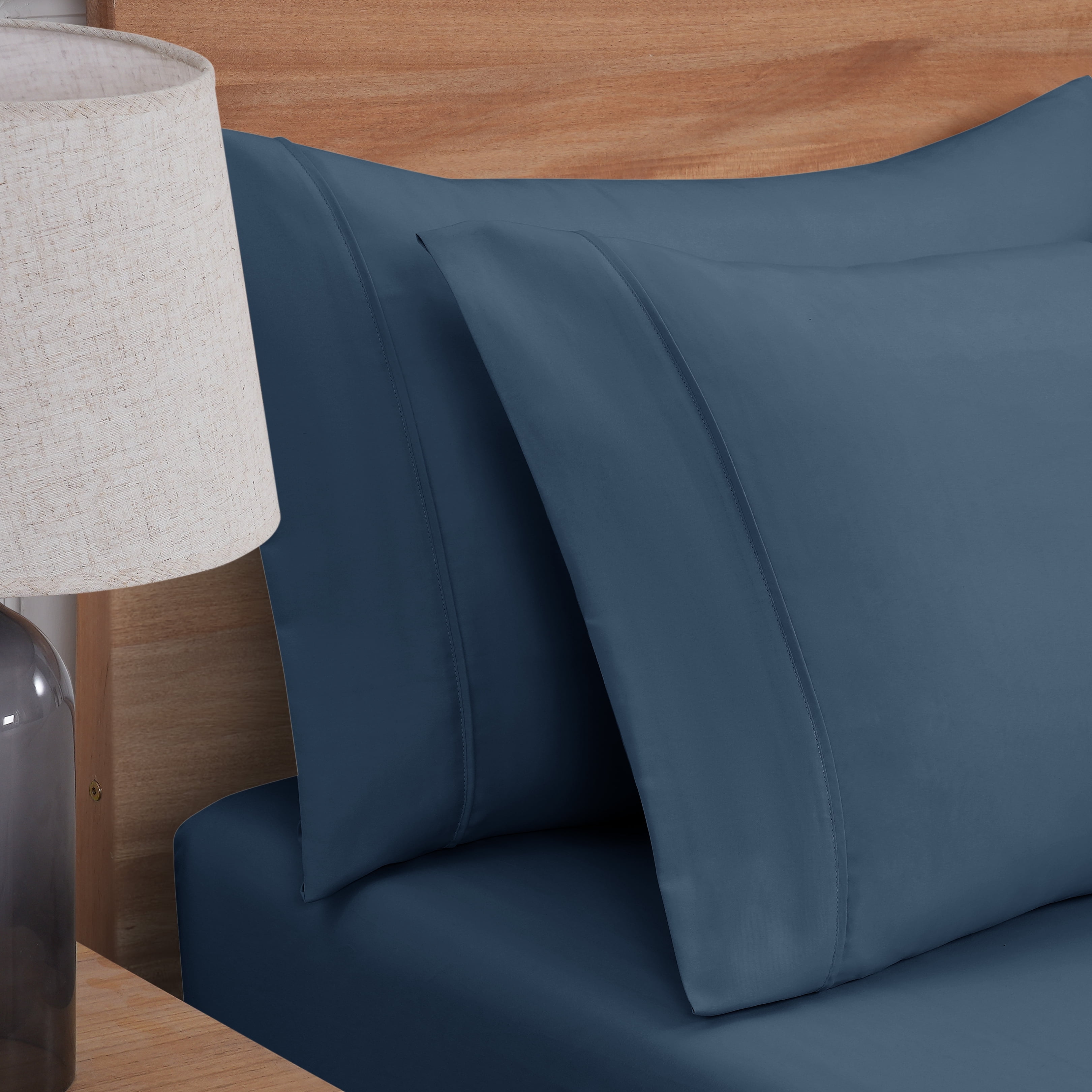 Mainstays Super Soft Brushed Microfiber Pillowcase Set, Washed Dark Blue, King, 2 Piece