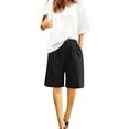 thumbnail image 3 of AKEGAMN Summer Cotton Linen Loose Fit Elastic Waist Knee Length Casual Beach Shorts with Pockets, Black S-3XL, 3 of 6