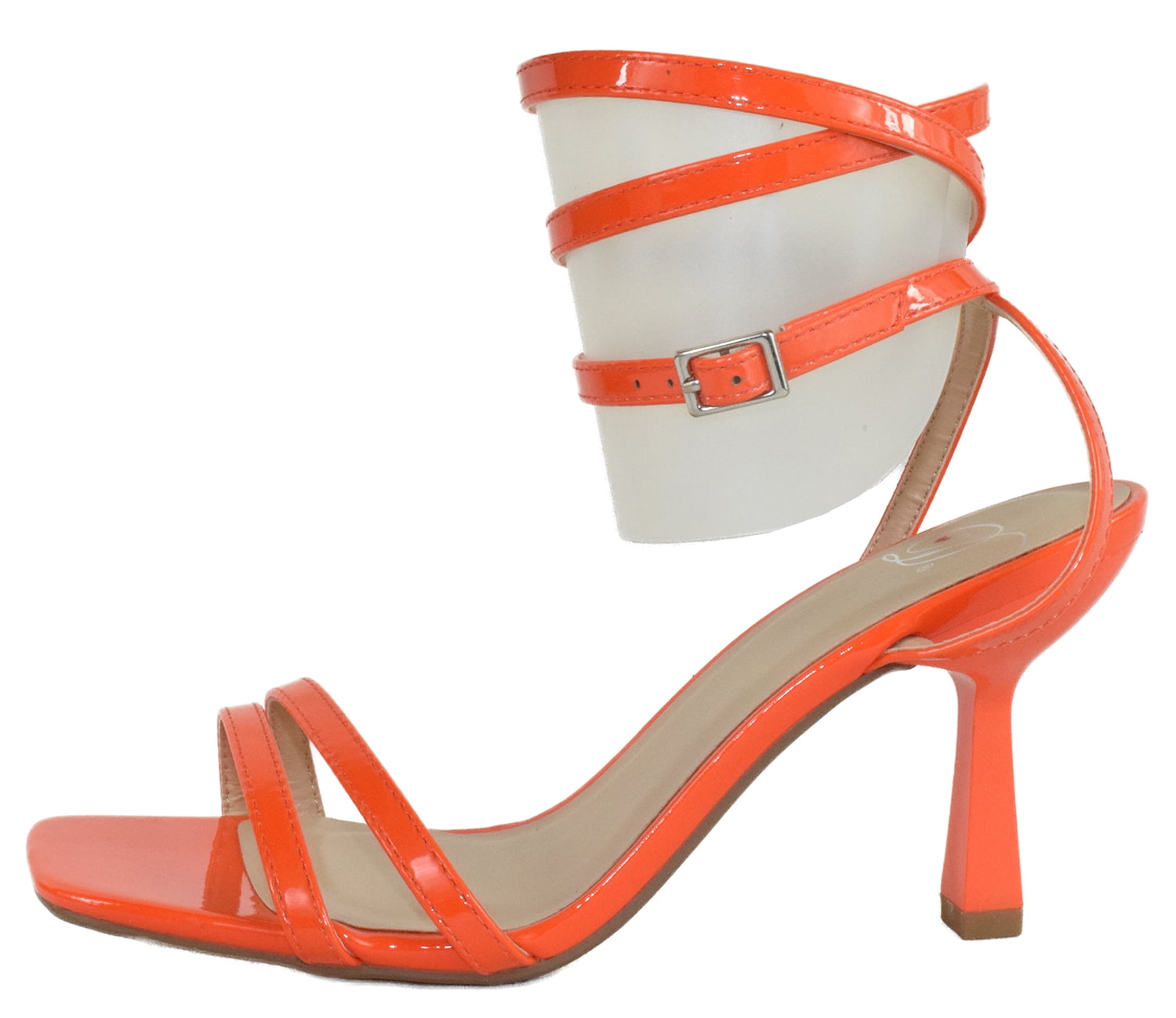 Gorgeous silver high heel shoes on a bright orange colored background Stock  Photo - Alamy