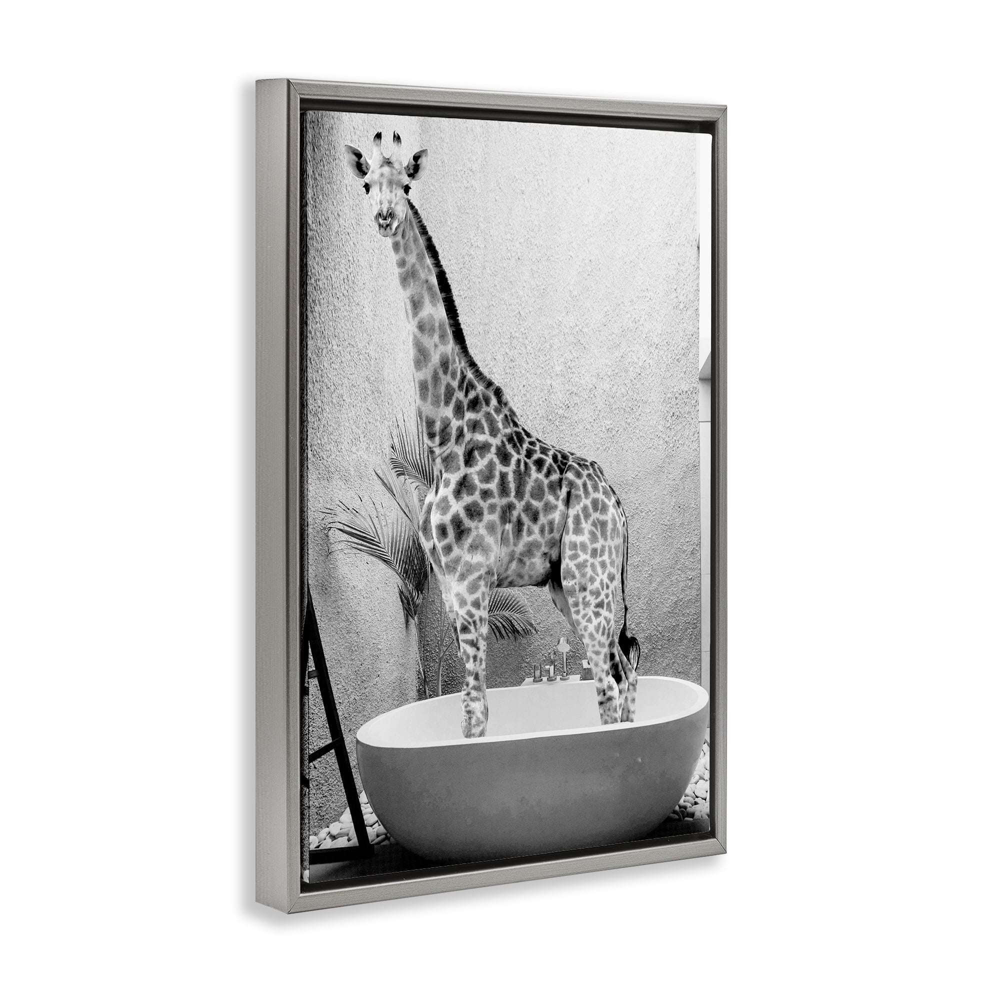 Stupell Industries Safari Bath Standing Tall Gray Framed Floater Canvas Wall Art, design by SD Graphics Studio