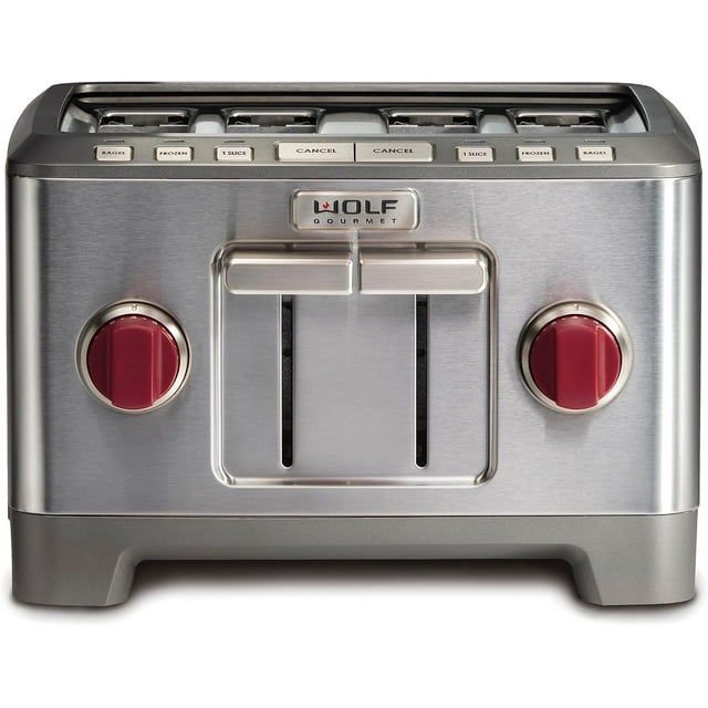 Wolf Gourmet 4 Slice Toaster, Extra-Wide Slots, Stainless Steel, Polished Finish, Bagel & Frozen Settings
