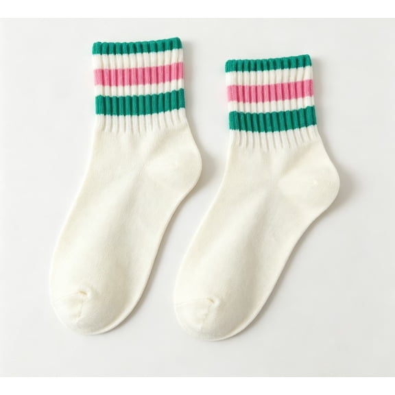 XmhyTop-A Vintage Striped Crew Socks Retro Sport Cotton,Striped Athletic Socks,1Pcs,Green Pink