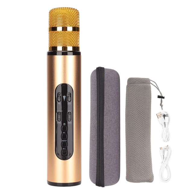 Micrófono de karaoke inalámbrico Bluetooth, portátil, para fiestas, coches, casas, exteriores, KTV, dorado