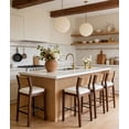 thumbnail image 3 of Guyou 26" Rattan Barstools Set of 2, Boho Solid Wood Counter Height Bar Stools, Chenille Upholstered Kitchen Island Chairs for Dining Room Bar, White, 3 of 8