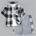 thumbnail image 2 of Kaprioy Boy's Summer Outfit Graphic Round Neck Short Sleeve Shirt Shorts 2 Piece Set Comfortable Plaid Contrast Color Hooded Boys Shorts Suit, 2 of 8