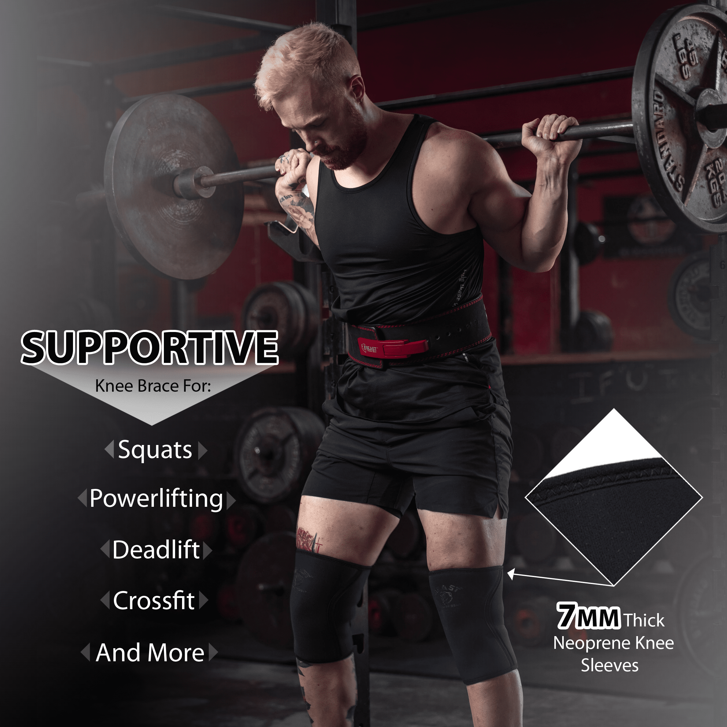 Neoprene Compression Knee Sleeves 7MM (Pair) Enhanced Knee Support in Squats Powerlifting Weightlifting and Wrestling – Unisex