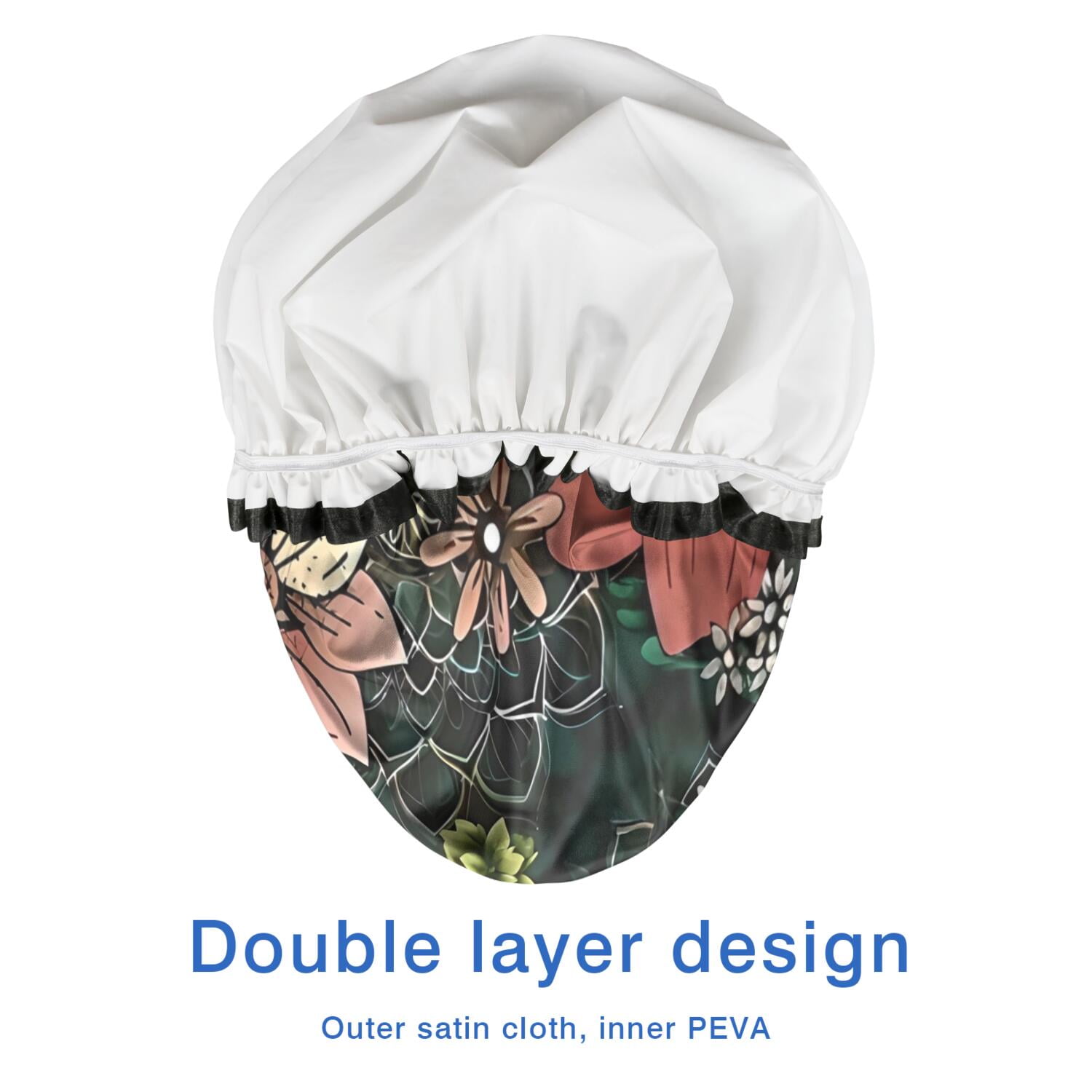 Shower Caps,Pioneer Flower Floral Print Pattern Waterproof Shower Cap for Women 4 Pieces,Double Reusable Hair Cover for Shower PEVA Elastic Stretch Hem