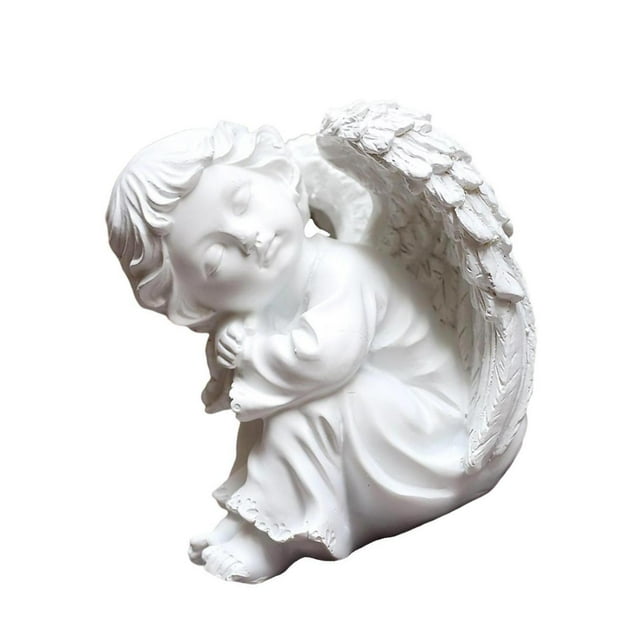 Maytalsory Resin White Angel Statue Elegant Desktop Decor Collection Window Props for Christmas lean knee left think 1Set